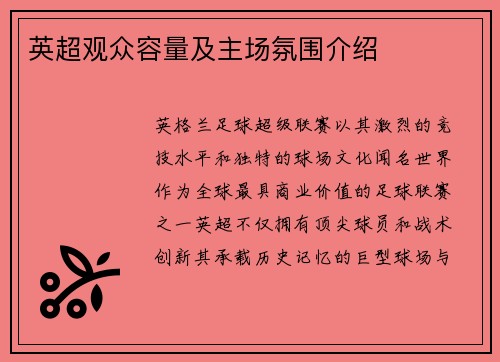 英超观众容量及主场氛围介绍